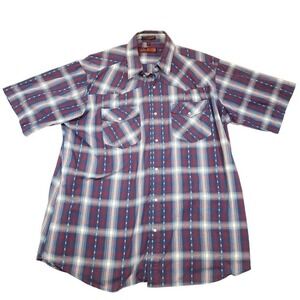 Canyon Guide Outfitters Shirt Mens 2XL Blue Plaid Short‎ Sleeve Western Snap